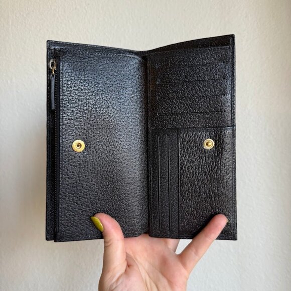 Gucci Vintage GG Monogram Canvas Long Wallet with Gold Studded Leather in Black - Picture 7 of 14